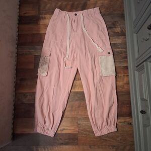 Pink Cargo Pants with Drawstring LACE PATCHES JOGGERS BY POL NWOT